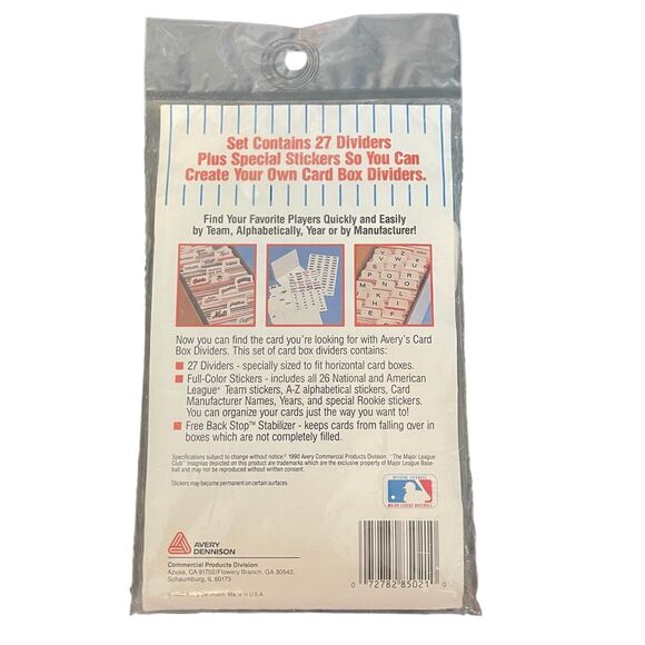 New Sealed Vintage AVERY Baseball Card Box Dividers Deadstock MLB Retro Collect - Picture 4 of 6